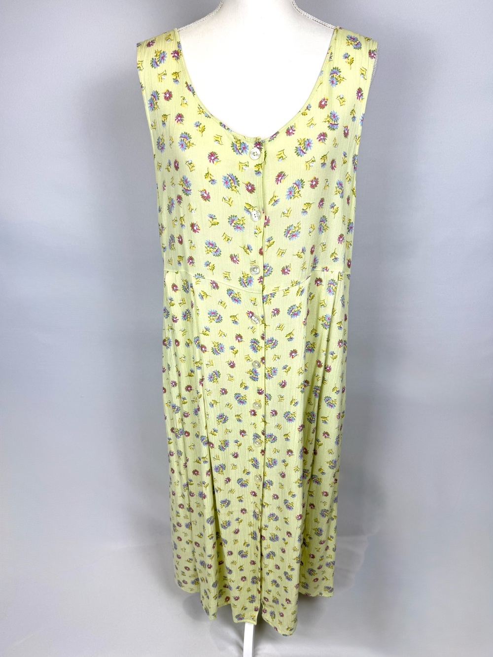 Vintage L.L. Bean Sleeveless Jumper Dress Yellow Ditsy Floral Pockets 10 Petite